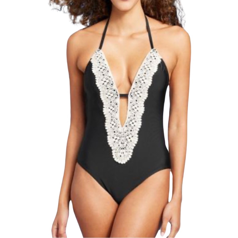 NWT Crochet necklace plunge one-piece bathing suit by Shade & Shore.